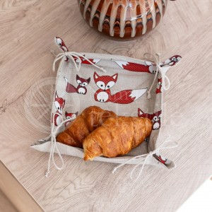Colourful half-linen bread basket "Foxes"